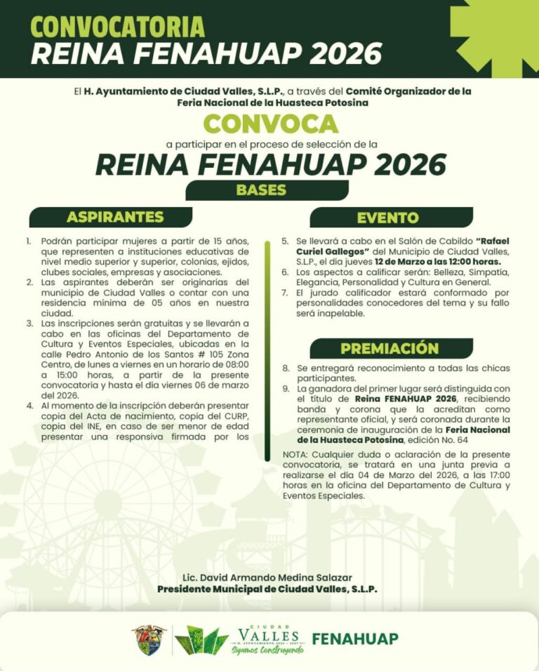Reina FENAHUAP 2026 se define este 12 de marzo